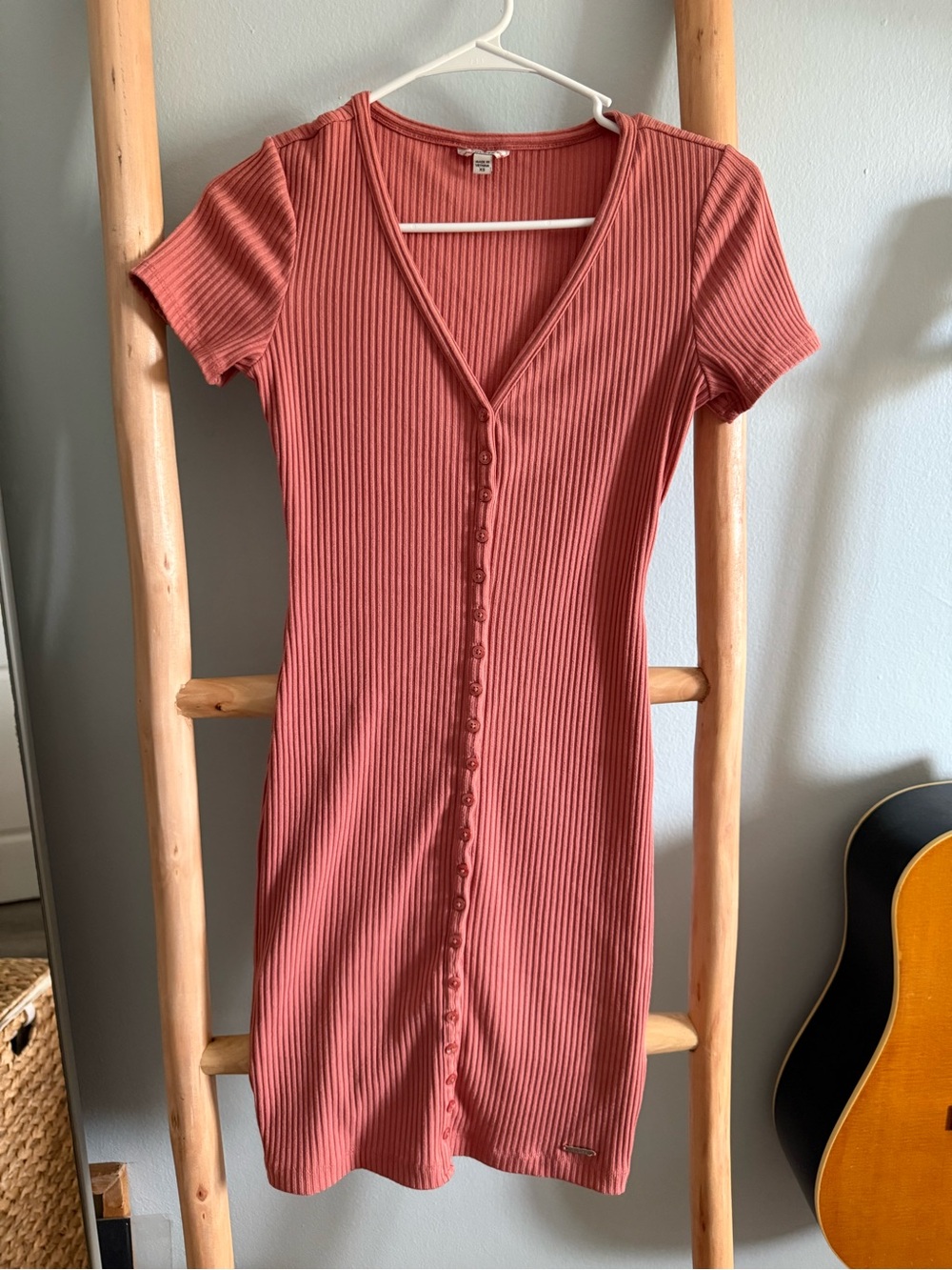 Guess Ribbed Button-Front Mini Dress - Dusty Rose